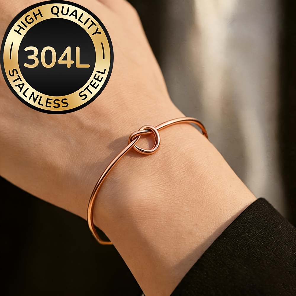 Women's 18K Gold-Plated Adjustable Heart Knot Bangle Bracelet